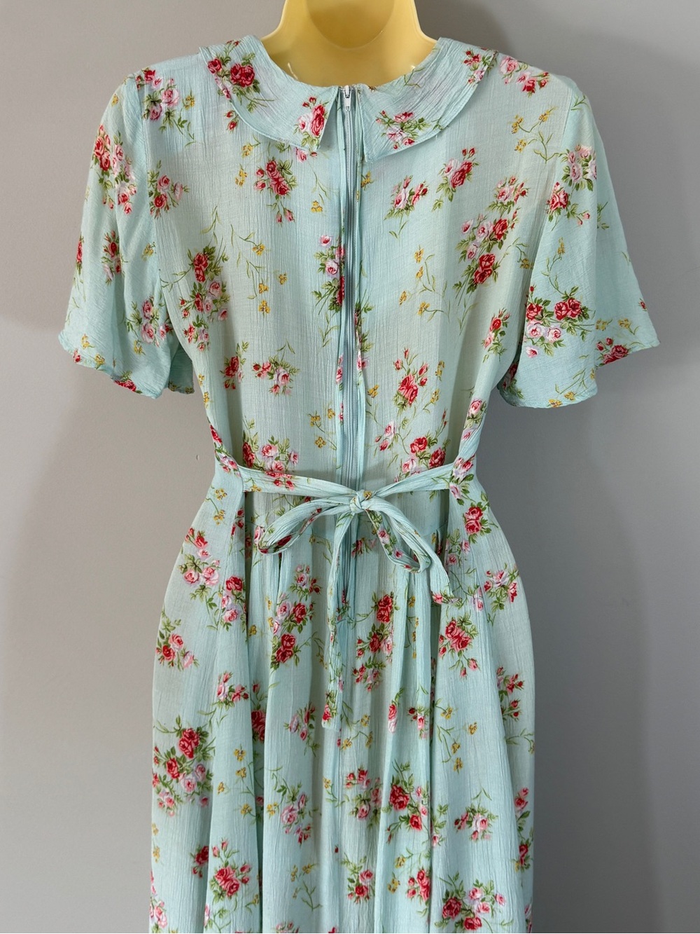 Vintage 90s SMW Style My Way seafoam blue Floral Dress Small Rayon Cottagecore - Picture 5 of 14